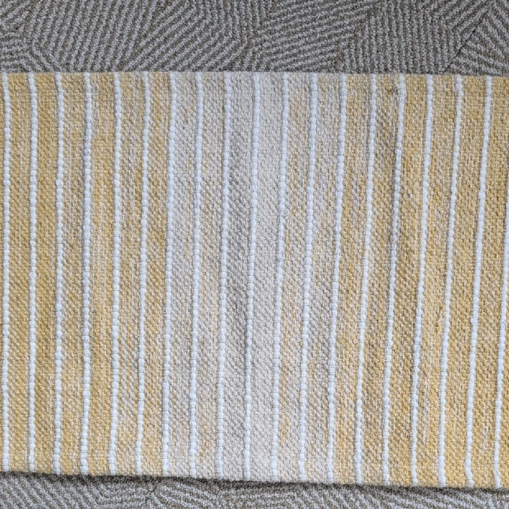 ☀️ Cotton Runner - Table Or Rug - Sunny Ombre Yellow Cream Tan Stripe Diamond